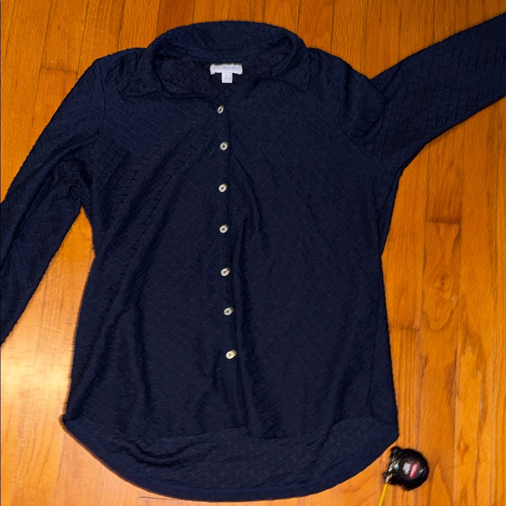 Navy Blue Button-Up Shirt Kim Rogers Large - Picture 2 of 5
